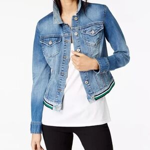 INC Varsity Stripe Denim Jacket